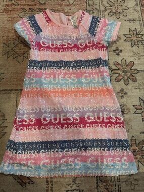GUESS Girls' Sequin Stripe Party Dress in Pink, Blue & Coral